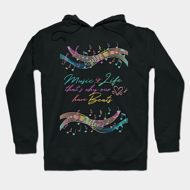 Music Is Life Hearts Have Beats Musician Hoodie by GDLife